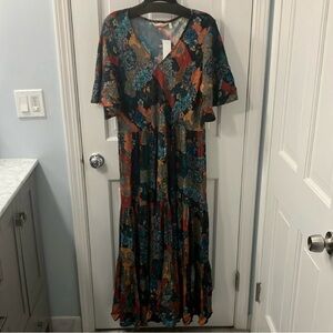 Size M Soft Surroundings Fall Autumn Tiered Patchwork Maxi Dress NWT